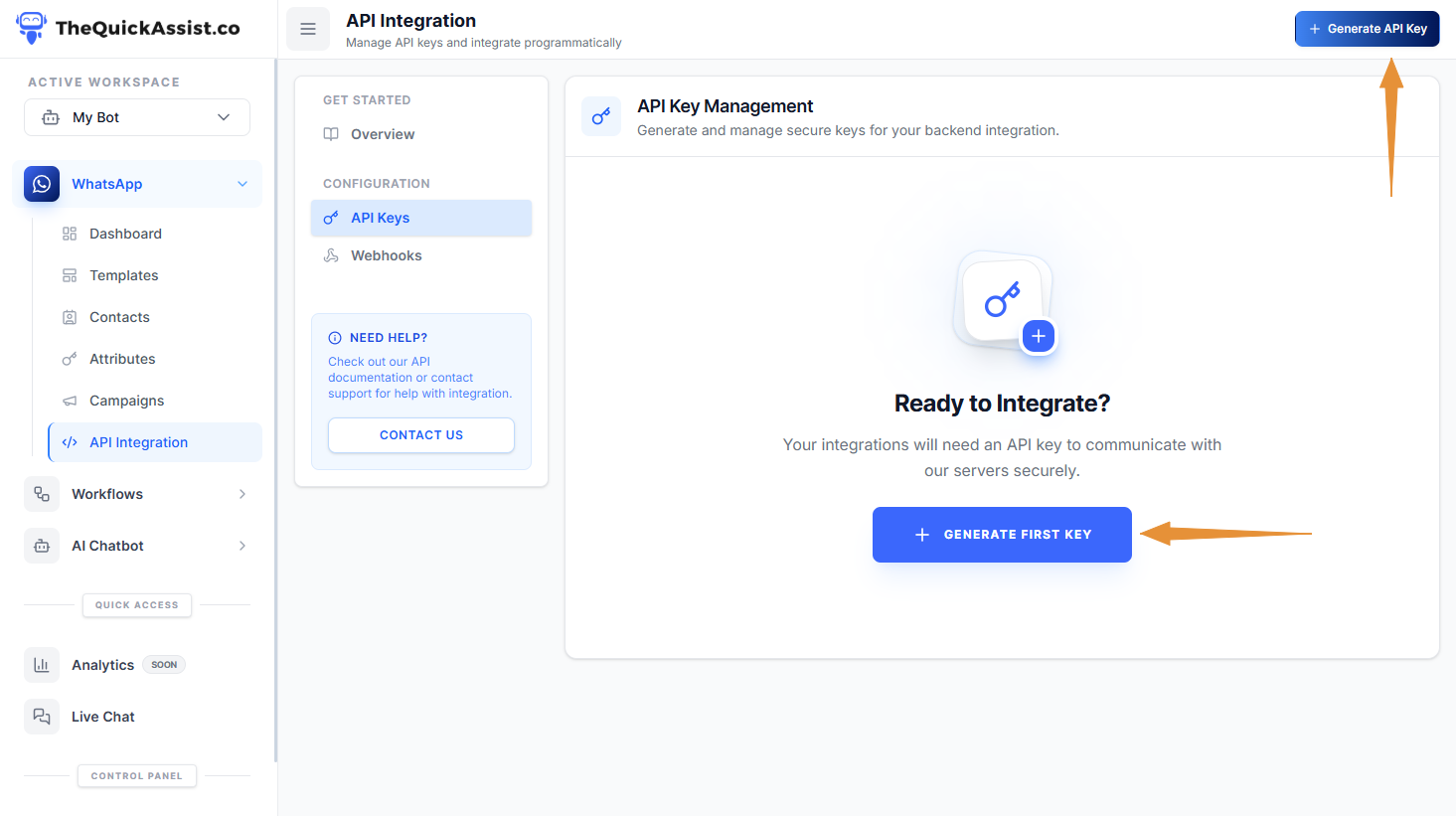 Generate API Key Screen